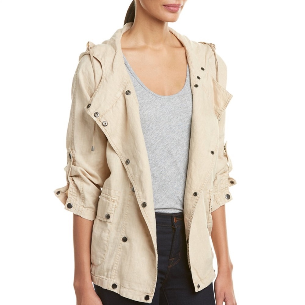 Three Dots Minimalist Beige Linen Jacket L